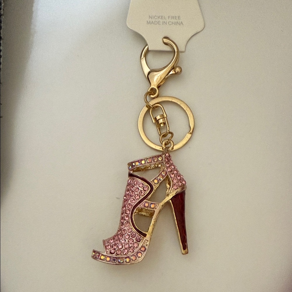 Elegant Pink Rhinestone Shoe Keychain